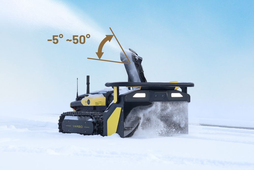 Yarbo snow blower in action with snow being cleared on a snowy surface.
