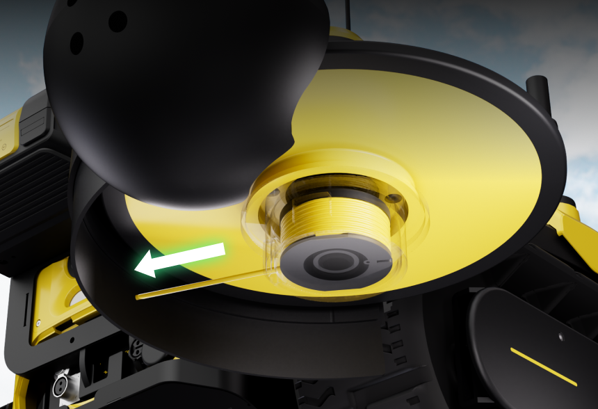 Close-up of a Yarbo Trimmer component with the automatic line feed function.