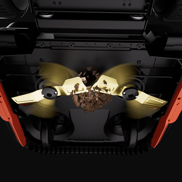 Yarbo Lawn Mower Pro straight blades mulching soil and debris for greater durability under tough mowing conditions