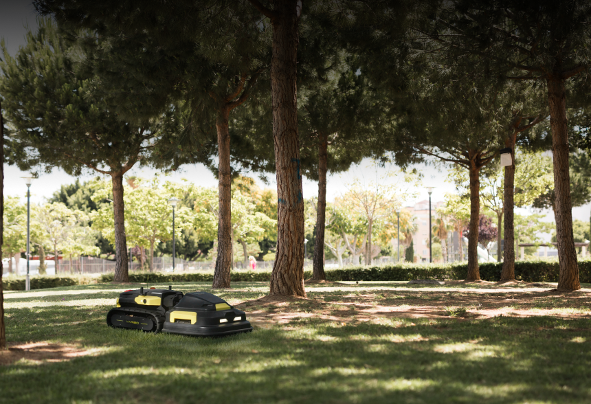 Yarbo robot lawn mower using multi-sensor precise navigation to mow autonomously in a shaded yard with trees